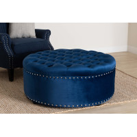 Baxton Studio 532-Royal Blue-Otto Iglehart Modern and Contemporary Royal Blue Velvet Fabric Upholstered Tufted Cocktail Ottoman